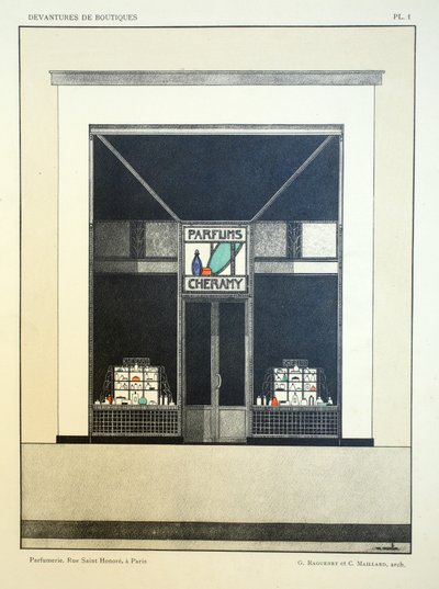 Shop Front, Plate 1, illustration from Devantures de Boutiques by Louis-Pierre Sezille, Paris by French School