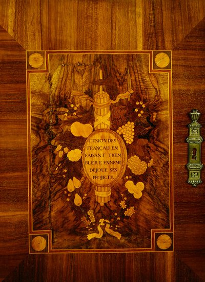 Sideboard with marquetry design of emblems and mottoes of the French Revolution by French School