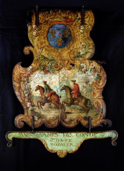 Sign for the Royal Mail of Chantilly with the Conde coat of arms by French School