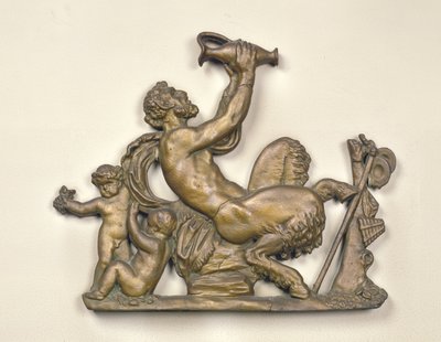 Sign from a wine merchant showing a faun drinking by French School