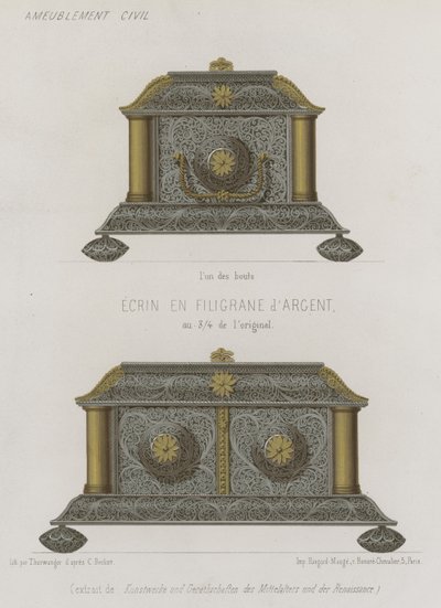 Silver filigree casket by French School