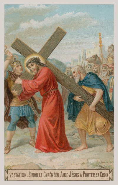 Simon of Cyrene helps Jesus to carry the cross (The fifth Station of the Cross) by French School