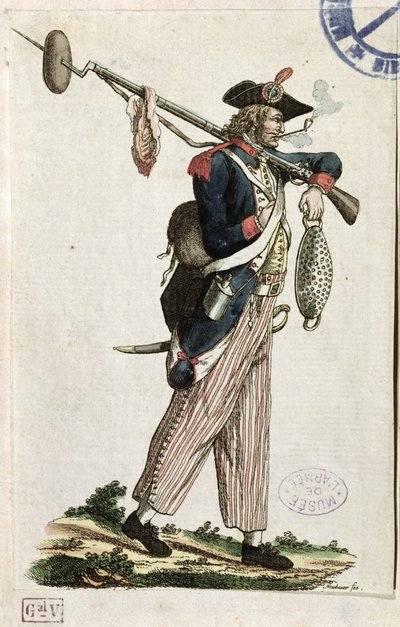 Soldier of the French Revolution Carrying a Bayonet with a Loaf of Bread and a Piece of Meat: Year 11 1794 by French School