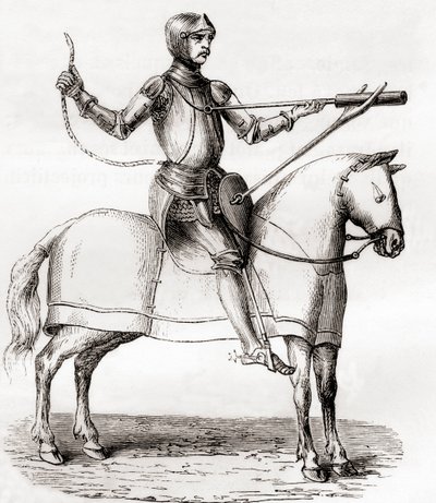 Soldier on Horseback Using a Hand Held Bombard, Late 14th and Early 15th Centuries, After a Drawing from the Manuscript of Marianus Jacobus, from Les Merveilles de la Science, Published c.1870 by French School