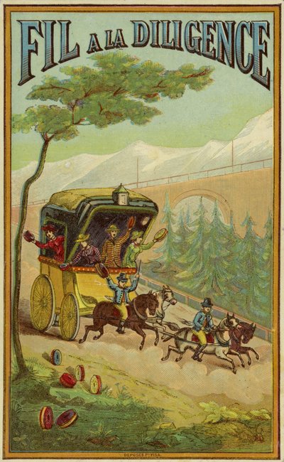 Stagecoach travelling fast by French School