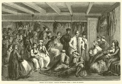 Steamer on the Danube, Second Class Interior (engraving) by French School