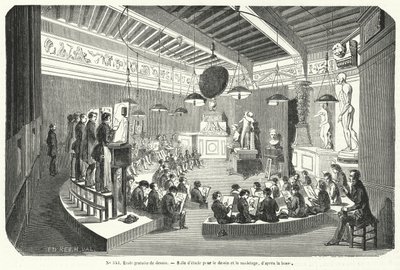Students in a Class in a Free School of Drawing, France (engraving) by French School