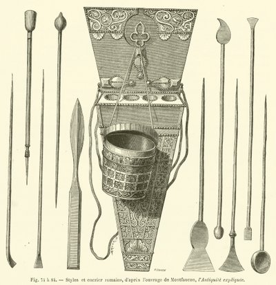 Roman Styles and Inkwell (engraving) by French School