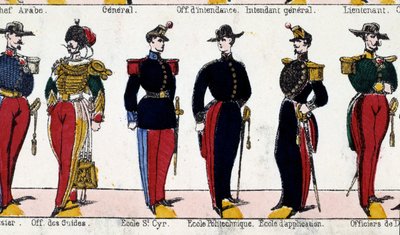 Suits for Students of the Officer of Guides, the School of Saint Cyr, Polytechnique and the School of Application. Engraving of the 19th Century. Paris, Musee Carnavalet by French School