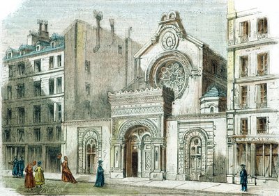 Synagogue on the Rue de la Victoire, Paris, c.1880 (colour engraving) by French School
