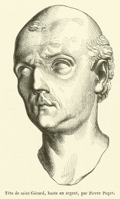 Head of Saint Gerard, silver bust (engraving) by French School