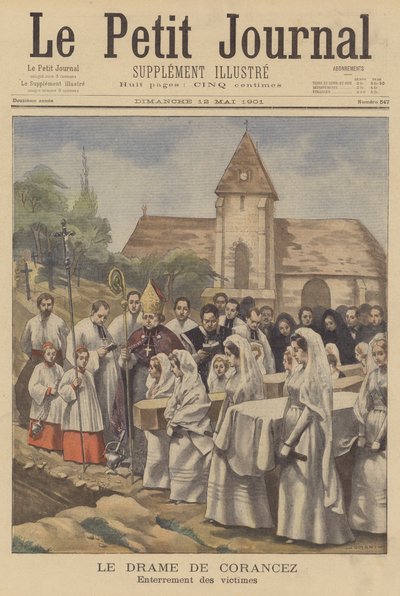 The Corancez murders; burial of the victims by French School