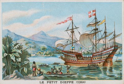 The French Ship Petit Dieppe off West Africa, 1364 by French School
