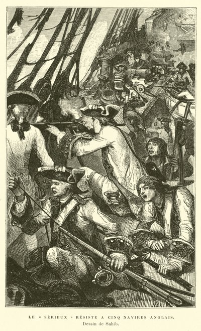 The French Warship Serieux Resisting an Attack from Five British Ships by French School