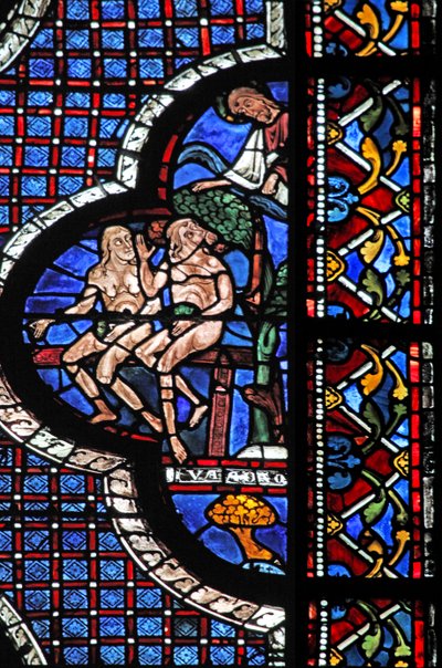 The Good Samaritan Window: God Calls Adam and Eve (with Fig Leaves) by French School