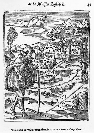 The Manner in which to Reduce any sort of Ground to the Surveying Square, illustration from LAgriculture et Maison Rustique by Charles Estienne, edition published 1641 by French School