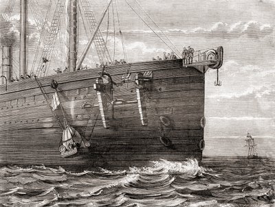 The S.S. Great Eastern Launching a Buoy into the Sea to Mark the Spot of a Lost Transatlantic Telegraph Cable by French School