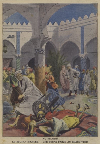 The Sultan of Morocco amusing by playing a joke on his Grand Vizier by French School