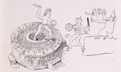 The Temalacati, or Gladiatorial Stone, from the Codex Ramirez, from 