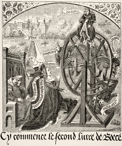 The Wheel of Fortune, from Science and Literature in the Middle Ages by Paul Lacroix, published London 1878 by French School