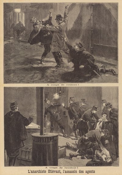 The anarchist Georges Etievant attacking police officers in Paris by French School
