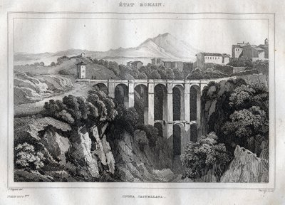 The bridge has double arcades - Civita Castellana - Province of Viterbo - Italy - Engraving from 