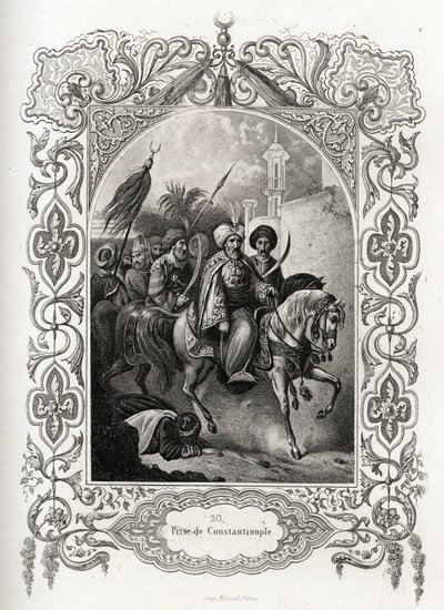 The capture of Constantinople in 1453 by the Ottoman forces. Engraving to illustrate Histoire des popes by Maurice Lachatre, librairie du progres, Paris. by French School