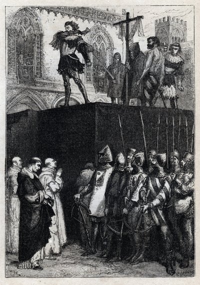 The execution of Conradin (or Conrad of Hohenstaufen) King of Sicily and Duke of Swabia (1252-1268) by order of Charles of Anjou after the battle of Tagliacozzo in 1268 (Execution of Conradin (or Conrad the younger), last Staufer king of Sicily, following by French School