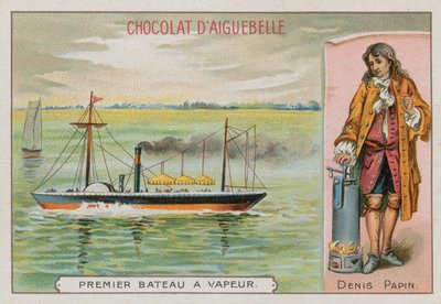The first steam-powered boat and Denis Papin, French 17th-18th pioneer of steam power by French School
