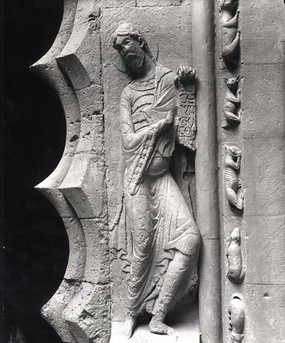 The prophet Isaiah unrolling a phylactery, from the south portal, before 1125 by French School