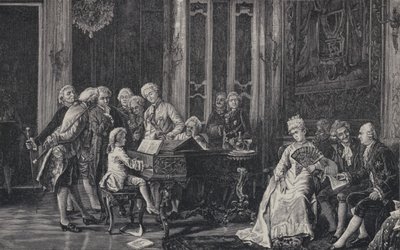 The Seven Year-Old Wolfgang Amadeus Mozart Playing Before King George III in London, 1764 by French School