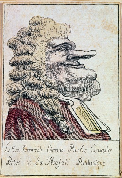 The very honourable Edmund Burke, private adviser to His Majesty, the British king, French caricature by French School