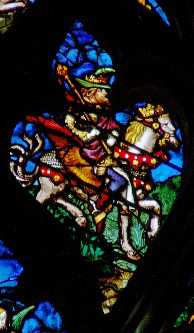 The west rose window depicting a scene from the Book of Revelation: Abaddon or Apollyon, the angel of the bottomless pit by French School