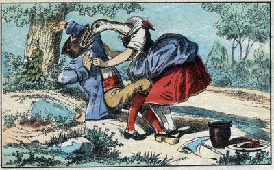 The wolf and the stork. Fables by Jean de La Fontaine by French School