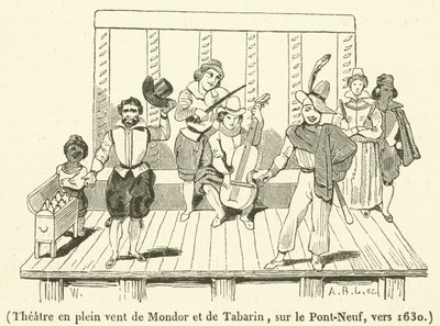 Open-air theater of Mondor and Tabarin, on the Pont-Neuf, around 1630 by French School