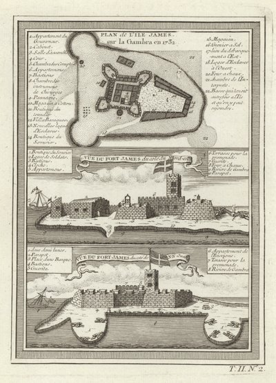 Three Views of Fort James in Gambia by French School