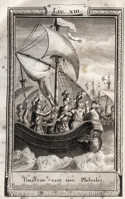 Timocrate wants to kill Philoeles - engraving of 1798 by Monnet in 