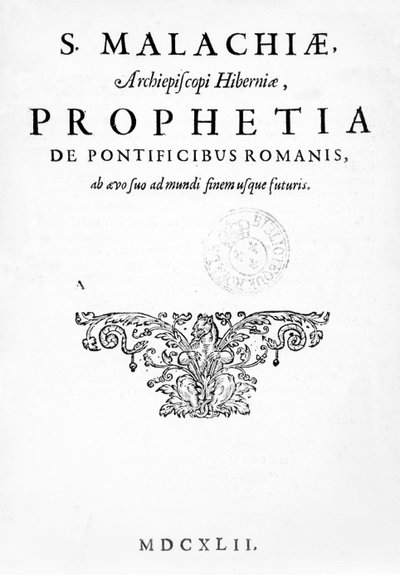 Title Page for Prophecy of the Popes, published 1662 by French School