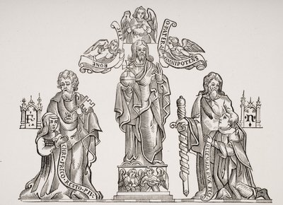 Tomb Decoration depicting Nicholas Flamel (c.1330-c.1418) and his wife Pernelle, after decorations in the Cemetery of the Innocents, Paris, from Le Moyen Age et La Renaissance by Paul Lacroix (1806-84) by French School