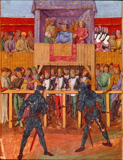 Tournament scene opposing two knights in Miniature armor from 