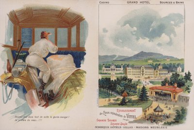 Trade card advertising the French spa resort of Vittel by French School