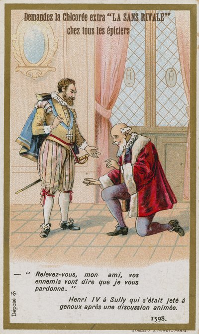 Trade Card Depicting the Response of King Henry IV of France to the Duke of Sully by French School
