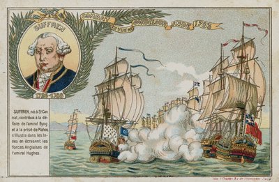 Trade card with an image depicting a naval battle by French School