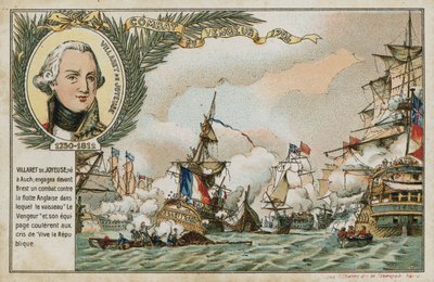 Trade card with an image depicting the ship Vengeur du Peuple by French School
