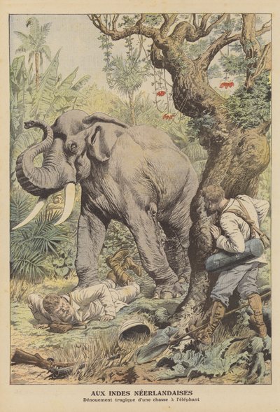 Tragic ending to an elephant hunt in the Dutch East Indies by French School