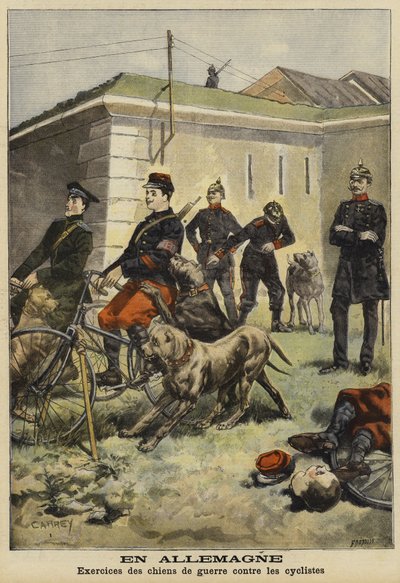 Training army dogs to attack cyclists, Germany by French School
