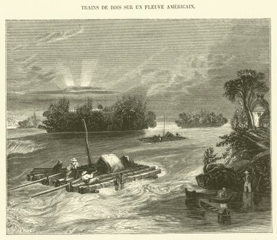 Timber Rafts on an American River (engraving) by French School