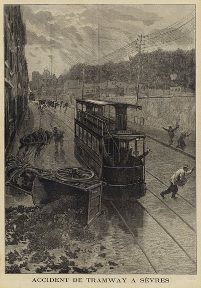 Tram accident at Sevres, France, 1897 by French School