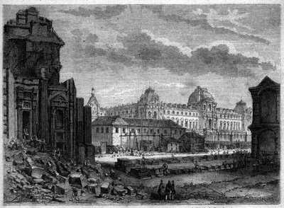 Transformations of Paris Under the Second Empire, Haussmann Paris: Demolition of the Flore Pavilion and Works in the Courtyard of the Tuileries - Engraving in 