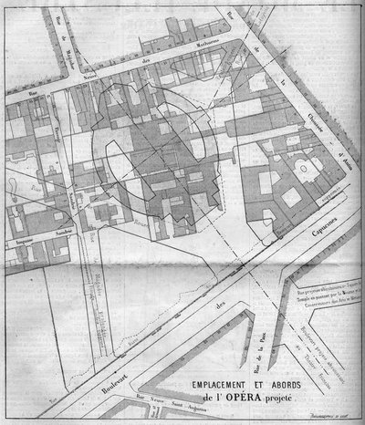 Transformations of Paris under the Second Empire, Haussmann Paris: projected plan of the Opera Garnier in Paris in 1860 (engraving in 